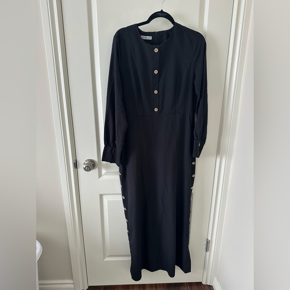 Black structured maxi dress with button details
